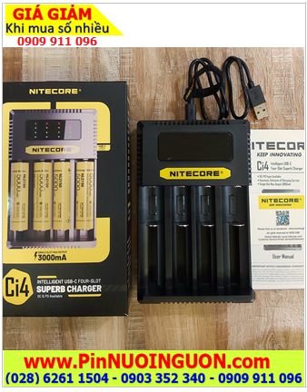 Nitecore Ci4 _Máy sạc 04 Pin cổng USB (Sạc pin Li-ion 3.7v-4.2v, NiMh 1.2v AA, AAA, 18650,14500, 16340, 21700, 26650,v,v...)